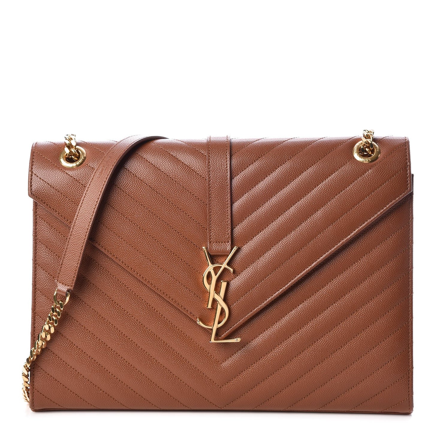 Grain De Poudre Matelasse Chevron Large Monogram Satchel Brown