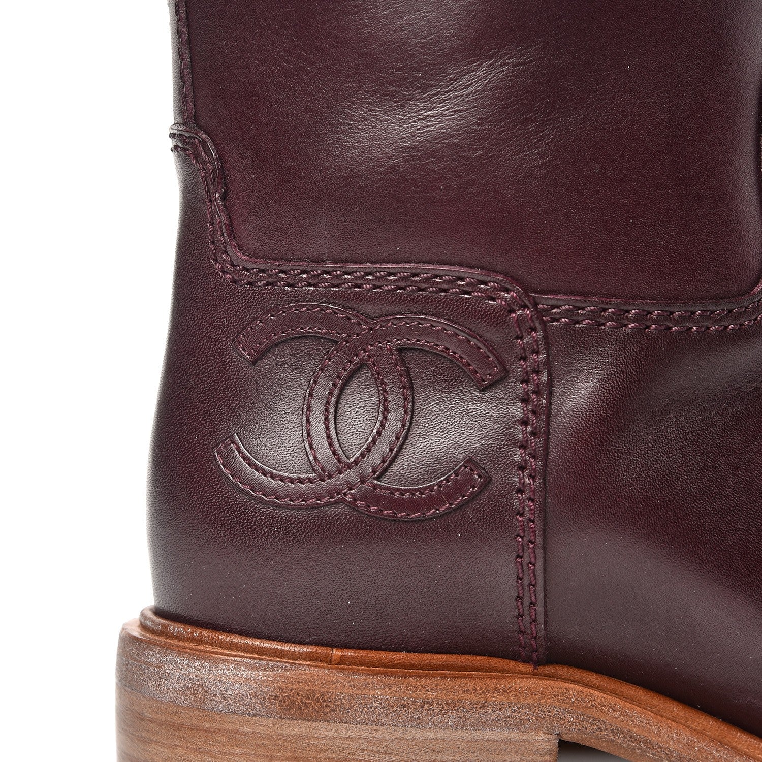 Chanel Calfskin CC Short Boots 37 Burgundy 10 of 11
