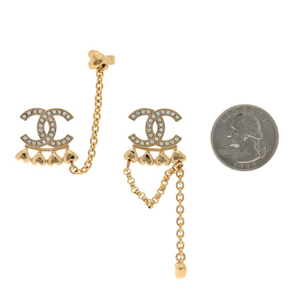 Chanel Metal Crystal CC Drop Heart Link Earrings Gold 2 of 5