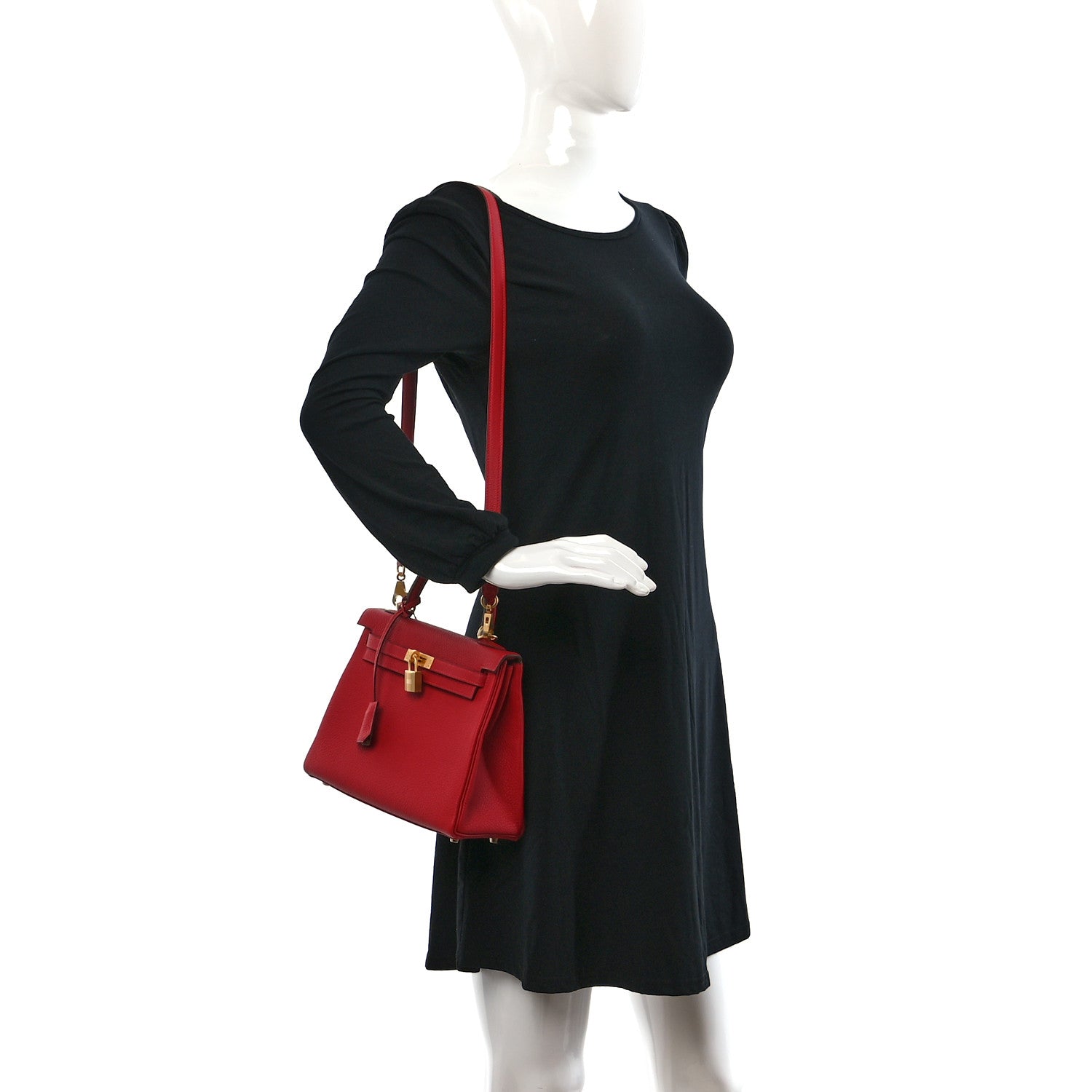 Hermes Togo Horseshoe Kelly Retourne 25 Rouge Casaque Gold 2 of 9