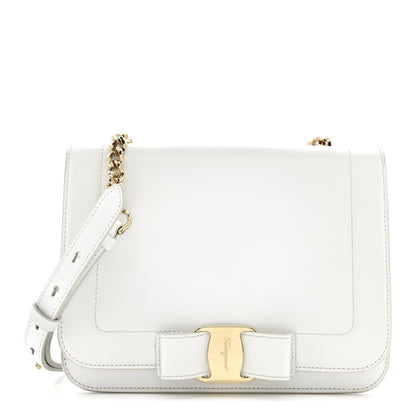 Salvatore Ferragamo Smooth Calfskin Vara Bow Chain Flap Crossbody White 1 of 17