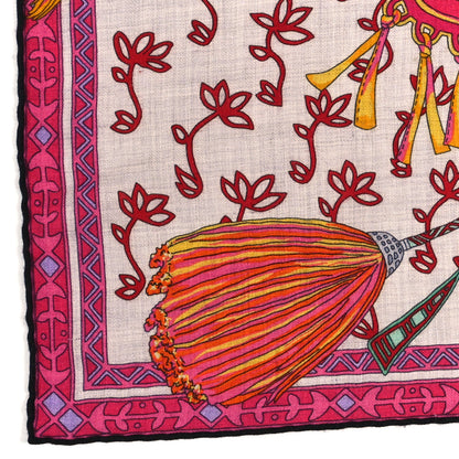 Hermes Cashmere Silk Cavaliers du Caucase Shawl 140 Gris Claire Fuchsia Vert 6 of 6