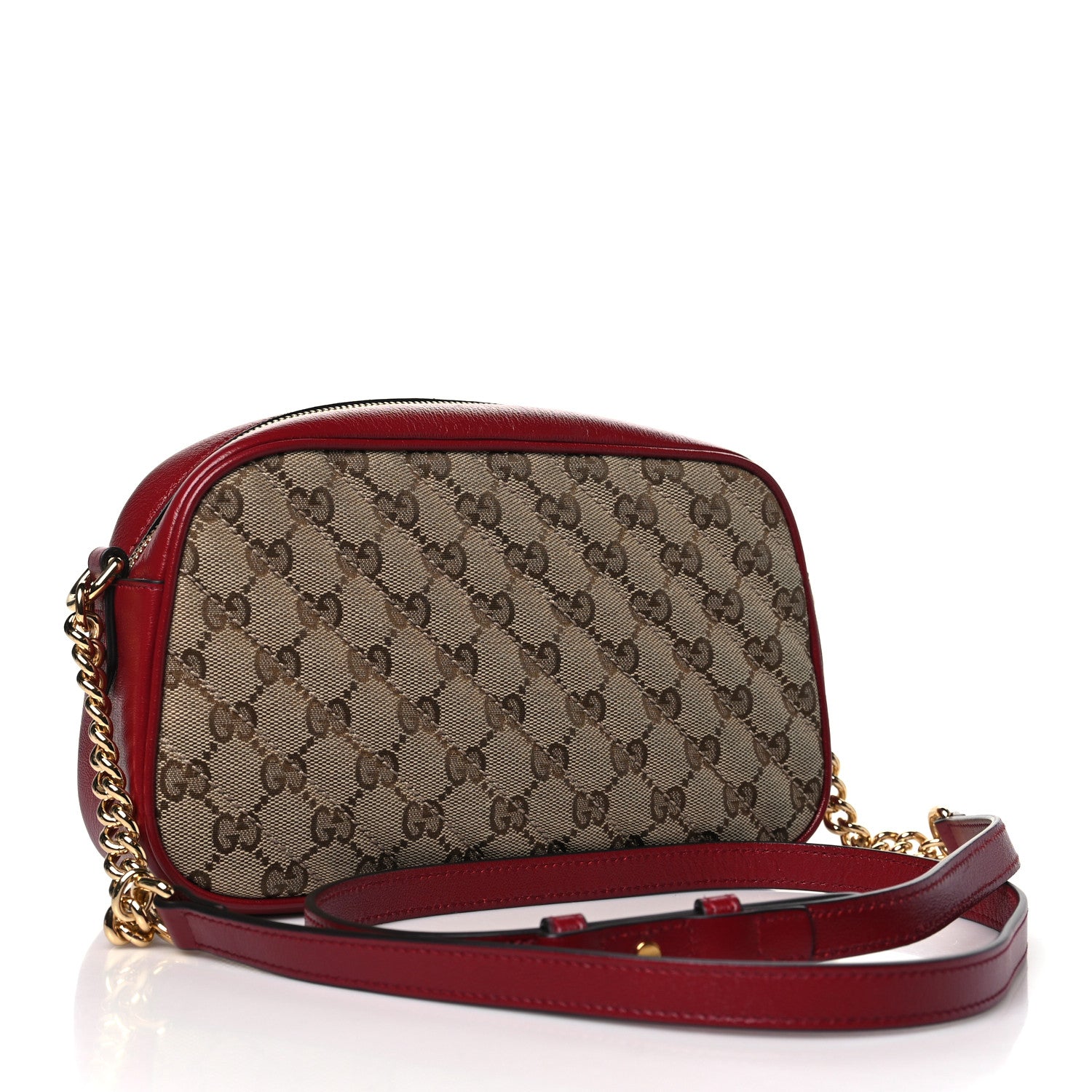 Gucci Monogram Azalea Calfskin Matelasse Diagonal Small GG Marmont Chain Shoulder Bag Beige Ebony New Cherry Red 3 of 11