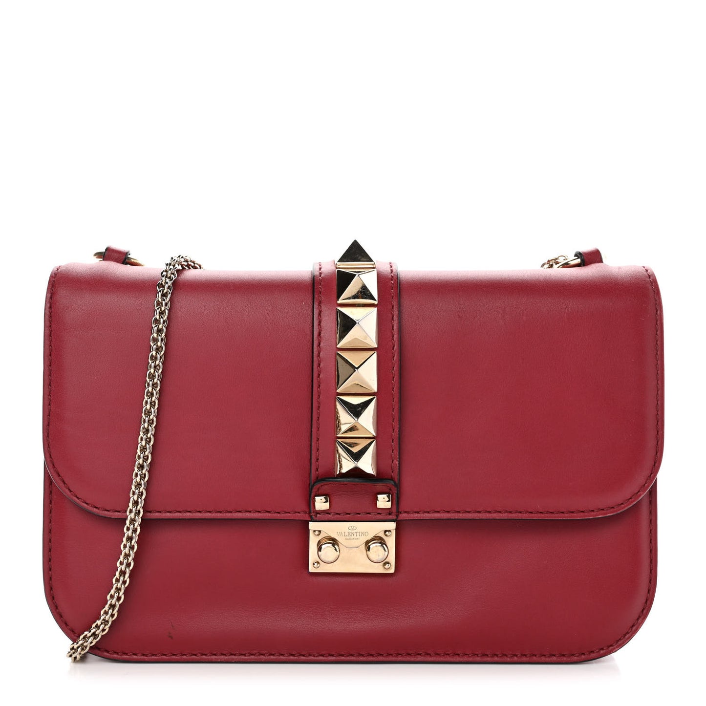 Vitello Medium Glam Lock Rockstud Flap Rubino