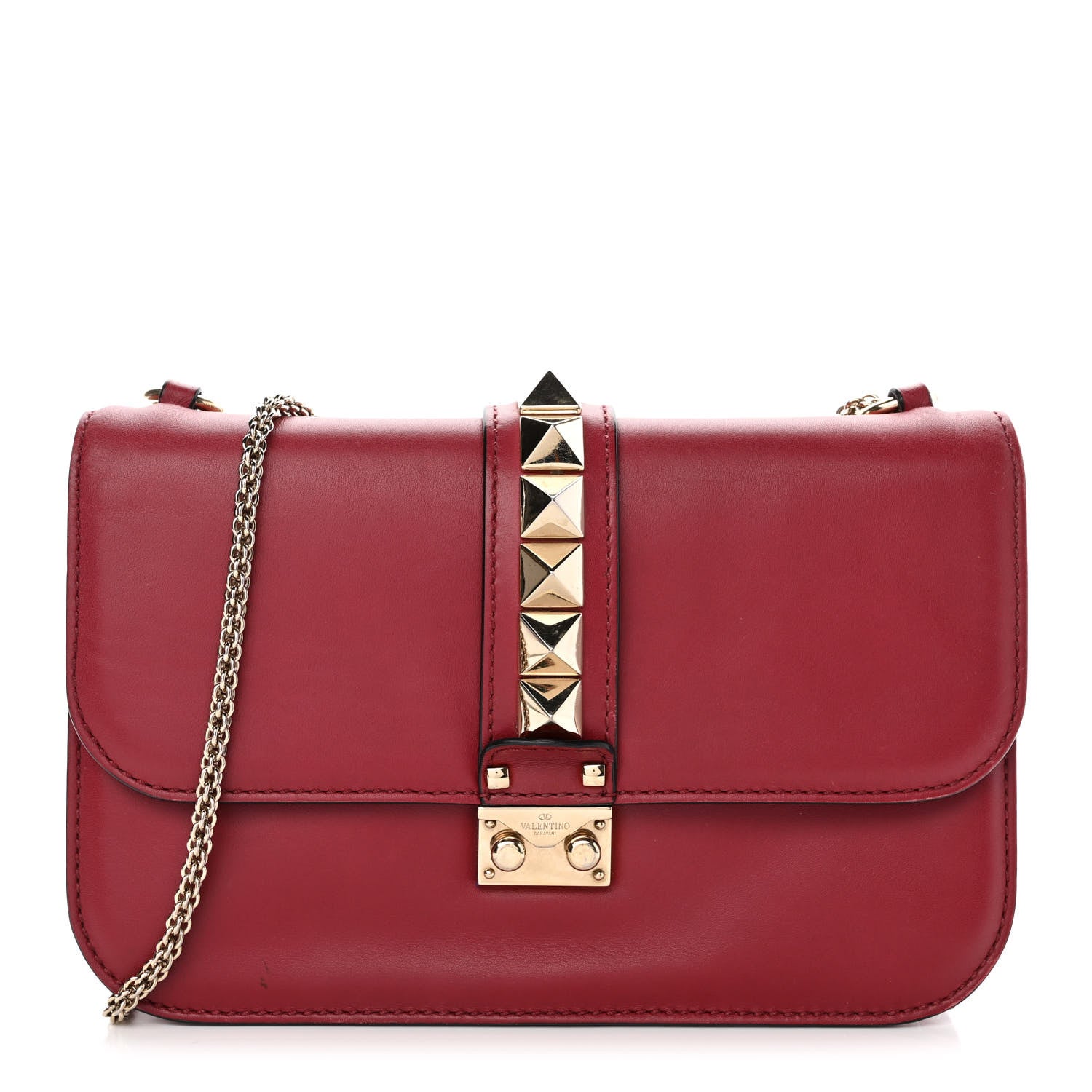 Valentino Garavani Vitello Medium Glam Lock Rockstud Flap Rubino 1 of 13