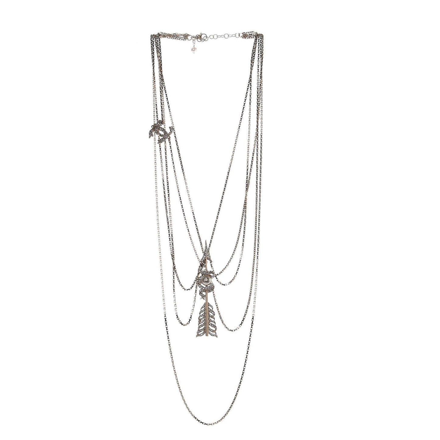 Crystal Pearl Multi Strand Chain CC Arrow Necklace Gold