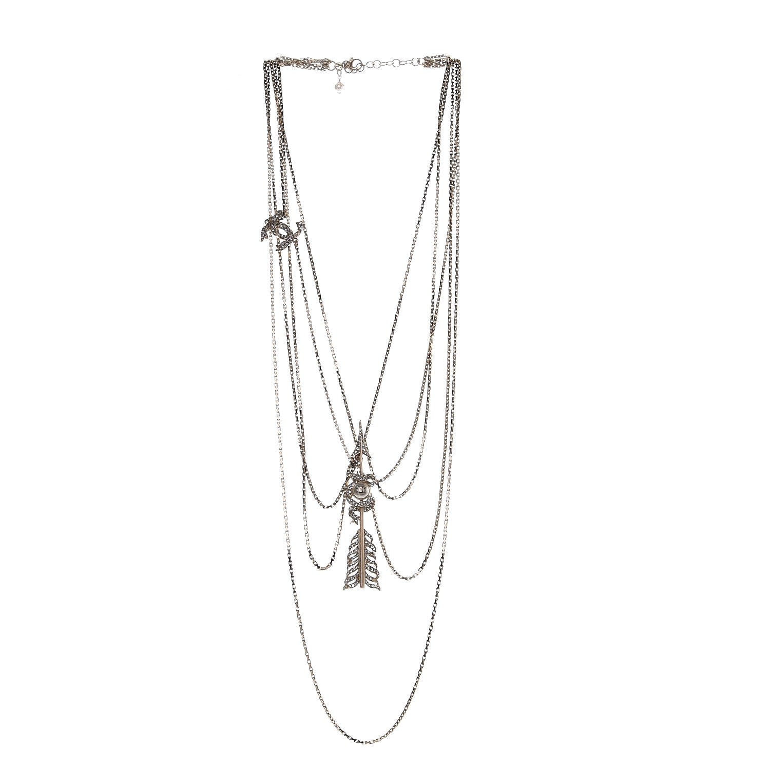 Chanel Crystal Pearl Multi Strand Chain CC Arrow Necklace Gold 3 of 6