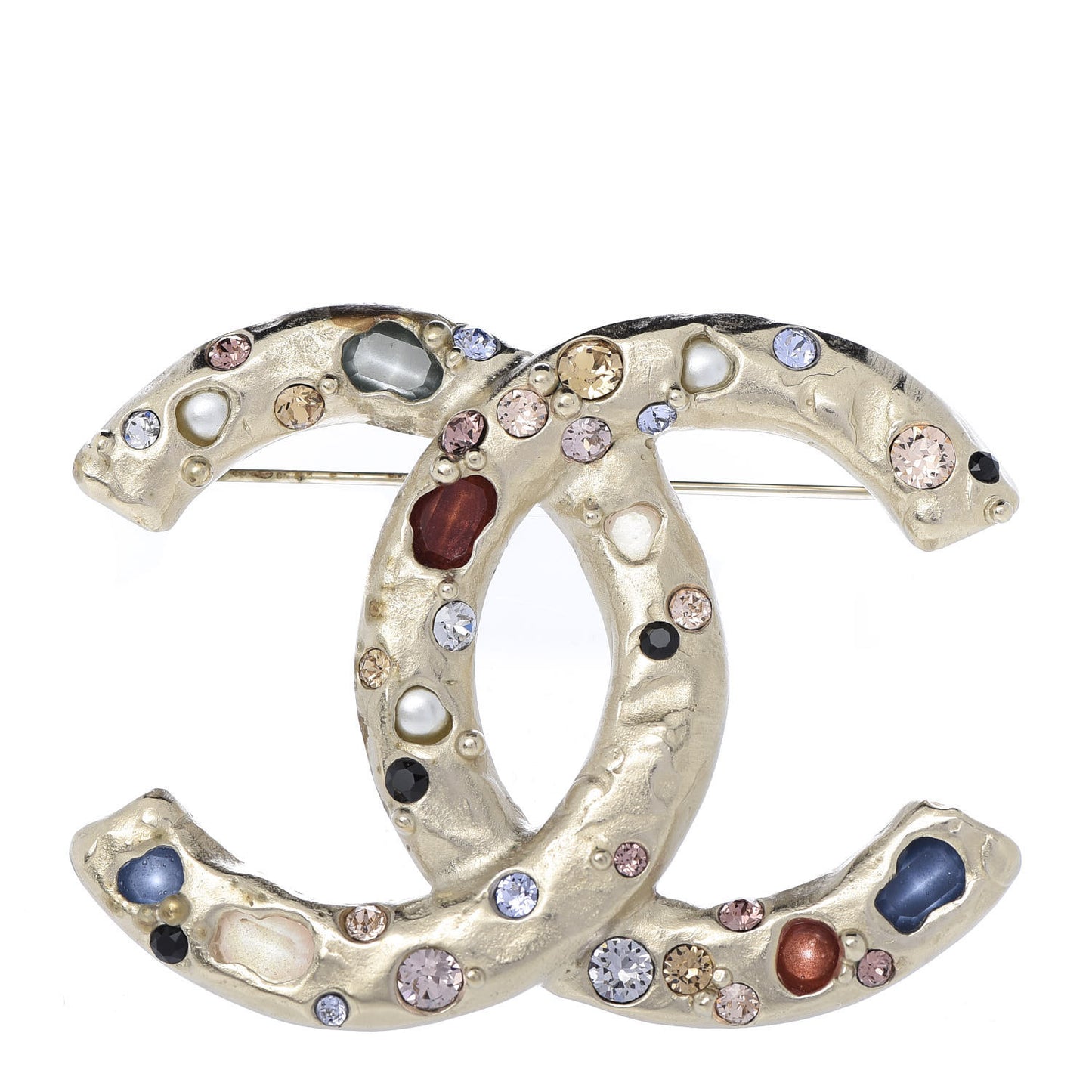 Crystal Pearl CC Brooch Gold