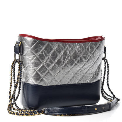 Chanel Metallic Aged Calfskin Quilted Medium Gabrielle Hobo Silver Navy Red 3 of 10