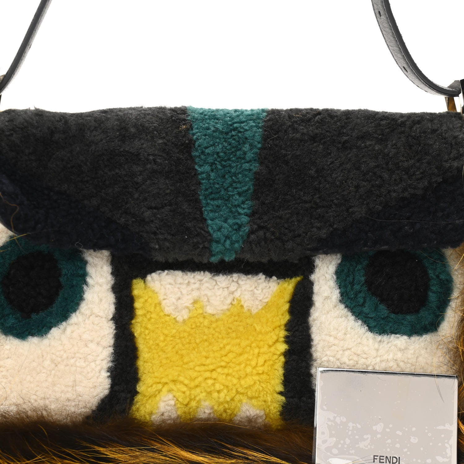 Fendi Shearling Calfskin Fox Fur Bugs Baguette Asphalto Multicolor 7 of 9