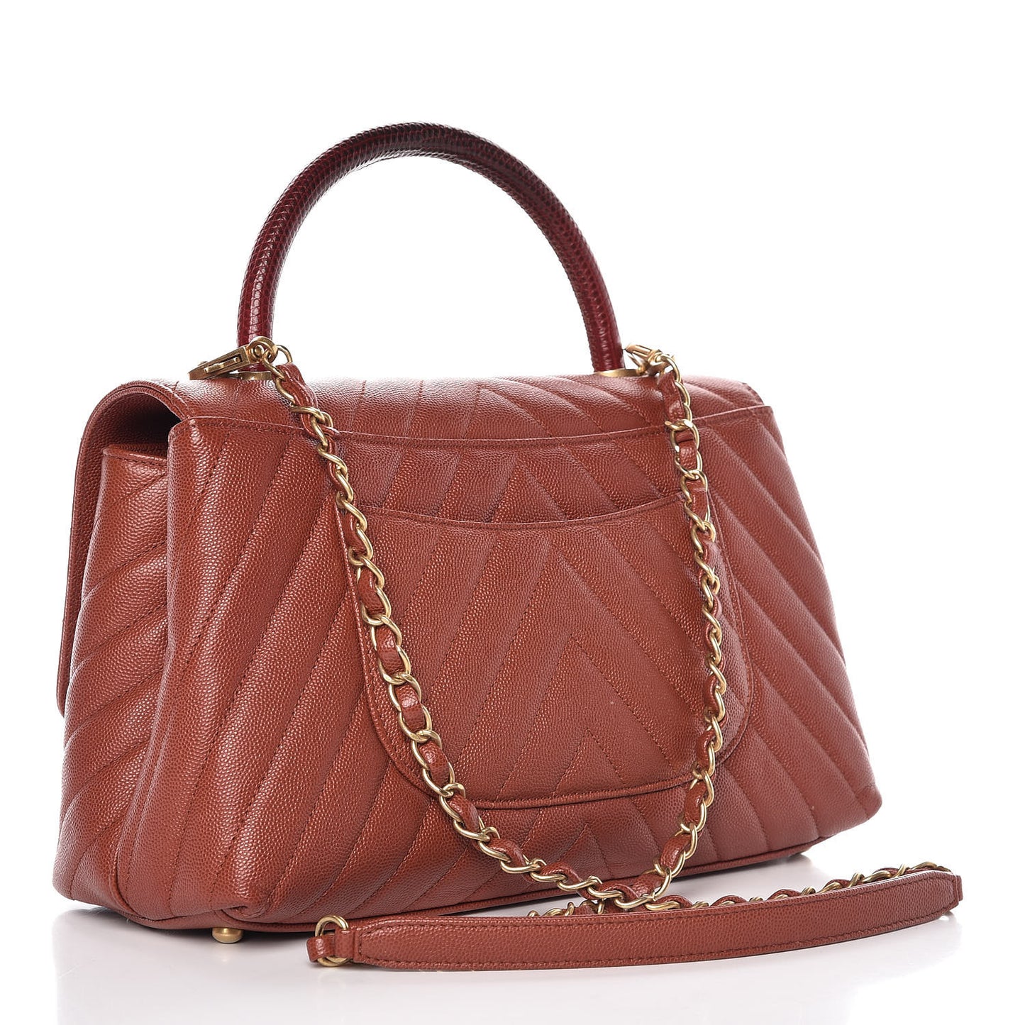 Caviar Lizard Chevron Quilted Small Coco Handle Flap Dark Orange