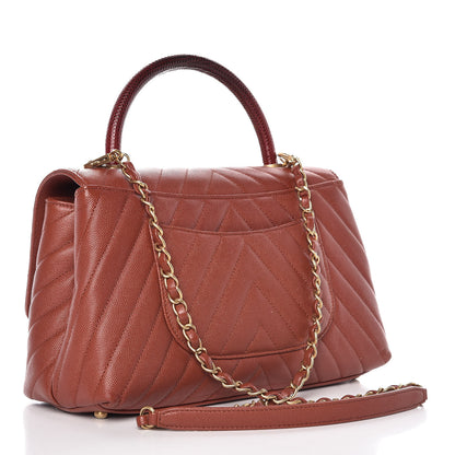 Chanel Caviar Lizard Chevron Quilted Small Coco Handle Flap Dark Orange 3 of 13