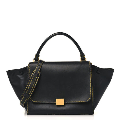 Celine Smooth Calfskin Yellow Stitching Medium Trapeze Black 1 of 10