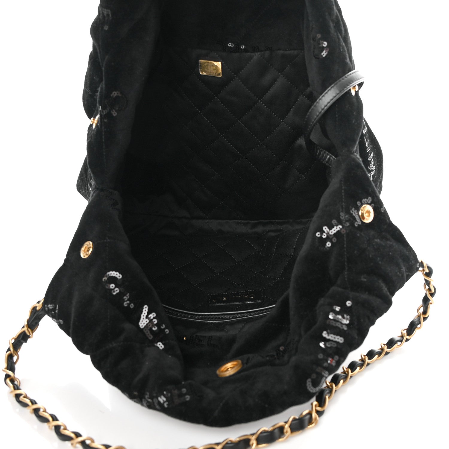 Chanel Velvet Sequin Quilted Small Chanel 22 Black 6 of 12