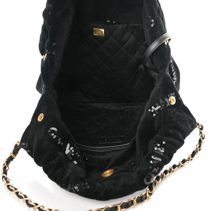 Chanel Velvet Sequin Quilted Small Chanel 22 Black 6 of 12