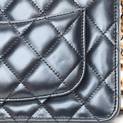 Chanel Metallic Lambskin Wallet On Chain WOC Blue 12 of 14