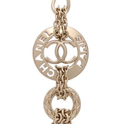 Chanel Metal Pearl Chain CC Paris Pendant Long Necklace Light Gold 4 of 5