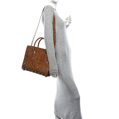 Christian Louboutin Calfskin Crocodile Embossed Studded Medium Paloma Brown 2 of 12