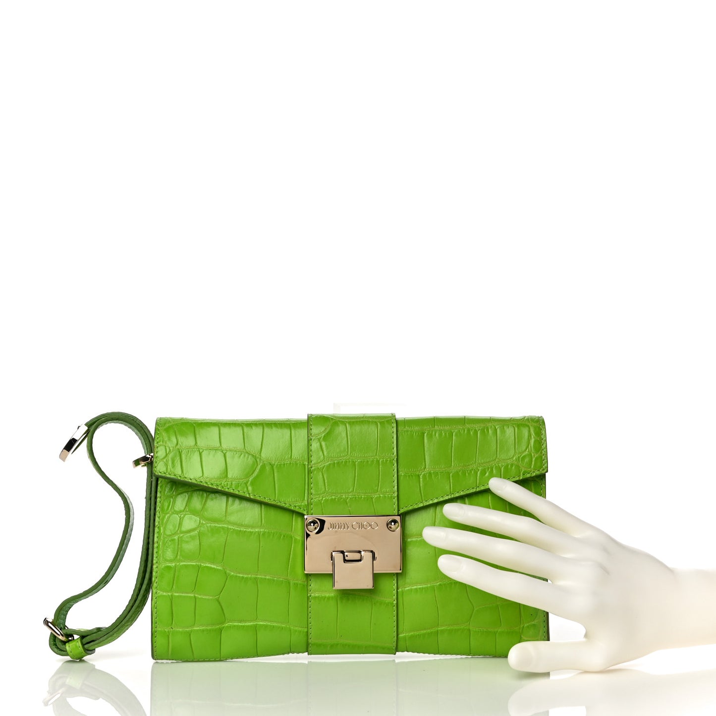 Calfskin Crocodile Embossed Rivera Clutch Lime