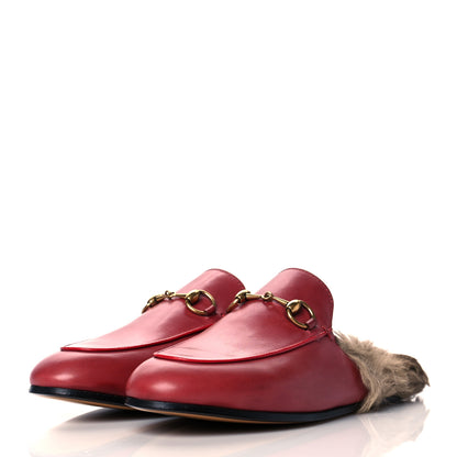 Gucci Betis Glamour Calfskin Fur Womens Princetown Slippers 36 Hibiscus Red Naturale 3 of 10