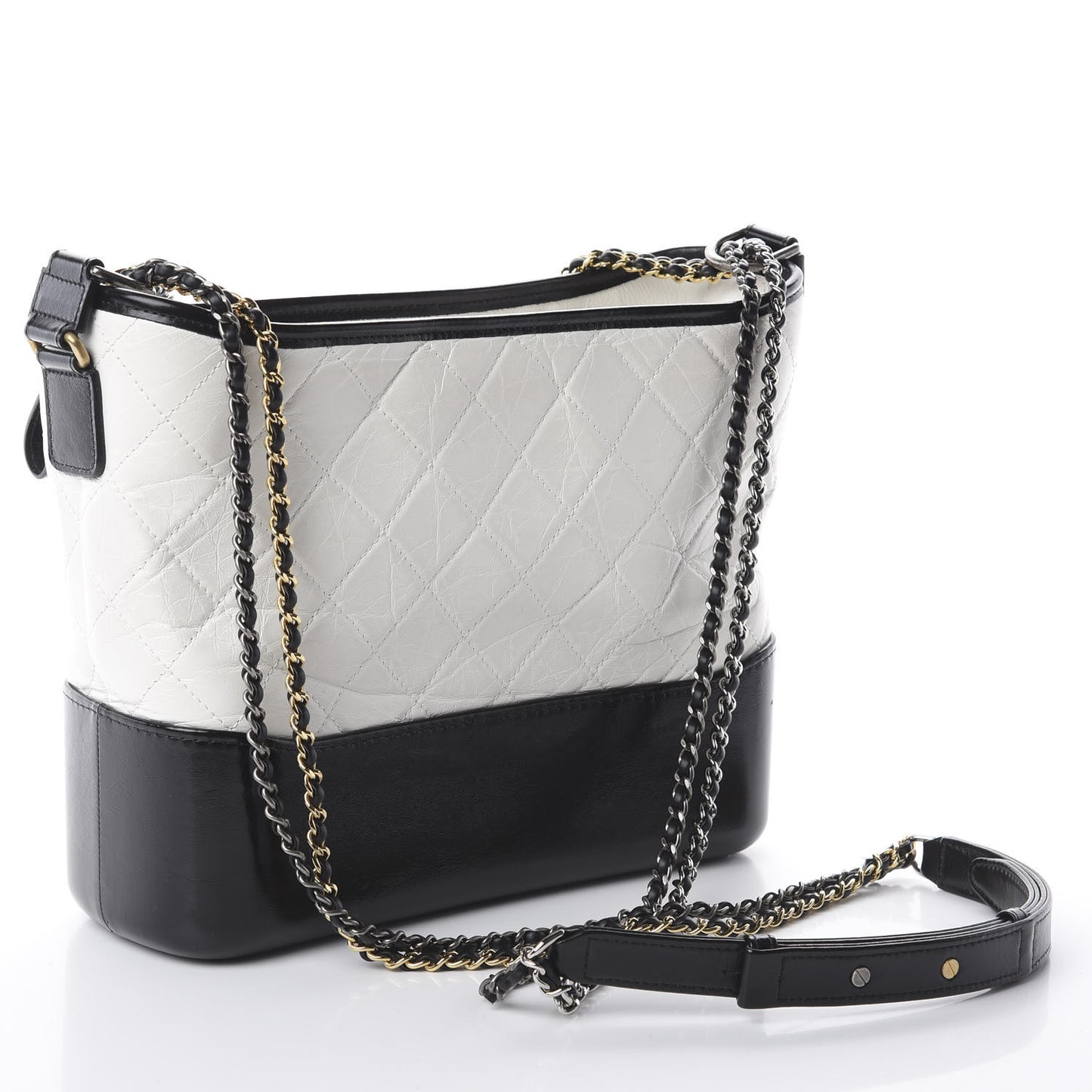 Aged Calfskin Quilted Medium Gabrielle Hobo Black White