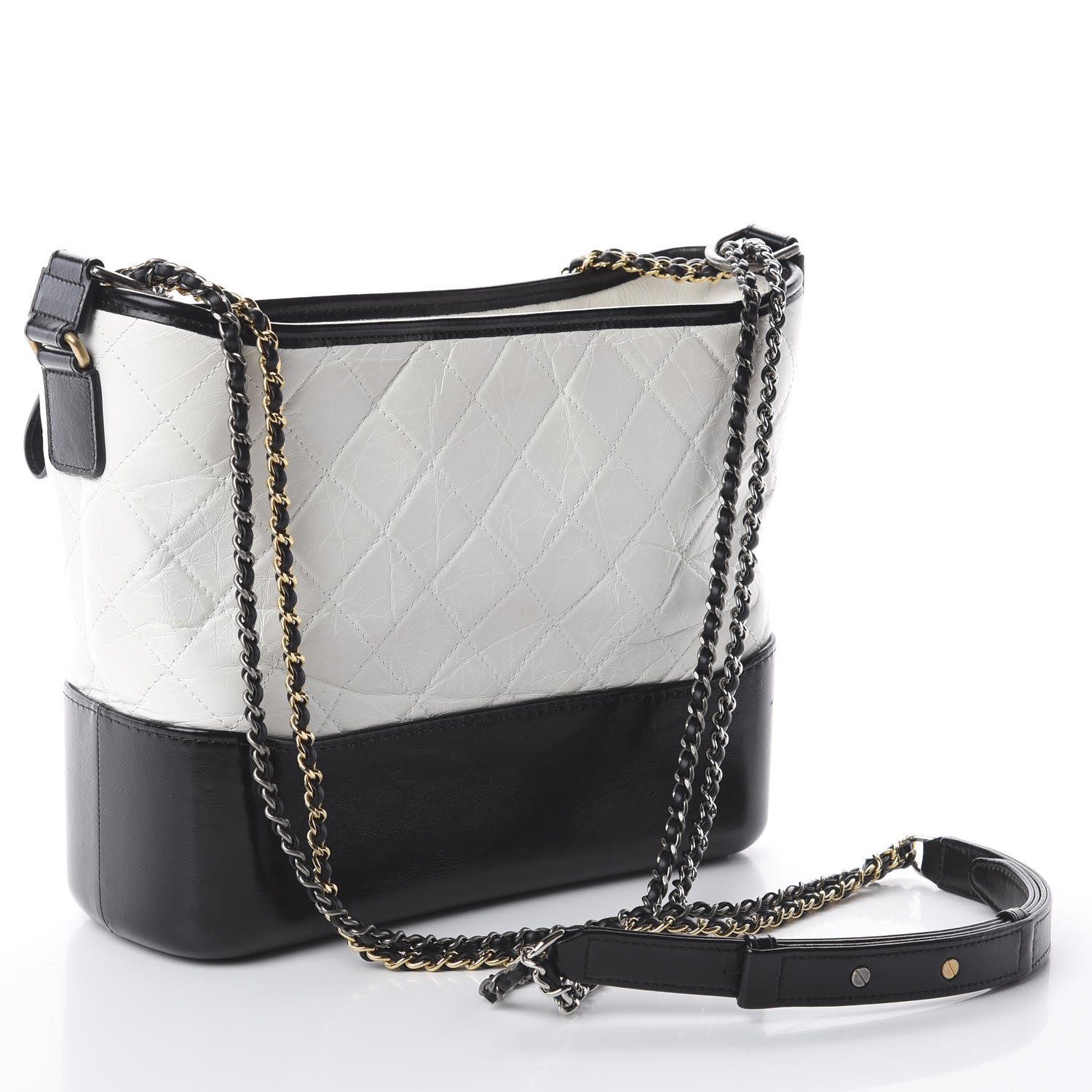 Chanel Aged Calfskin Quilted Medium Gabrielle Hobo Black White 3 of 16