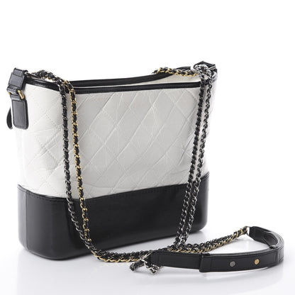 Chanel Aged Calfskin Quilted Medium Gabrielle Hobo Black White 3 of 16