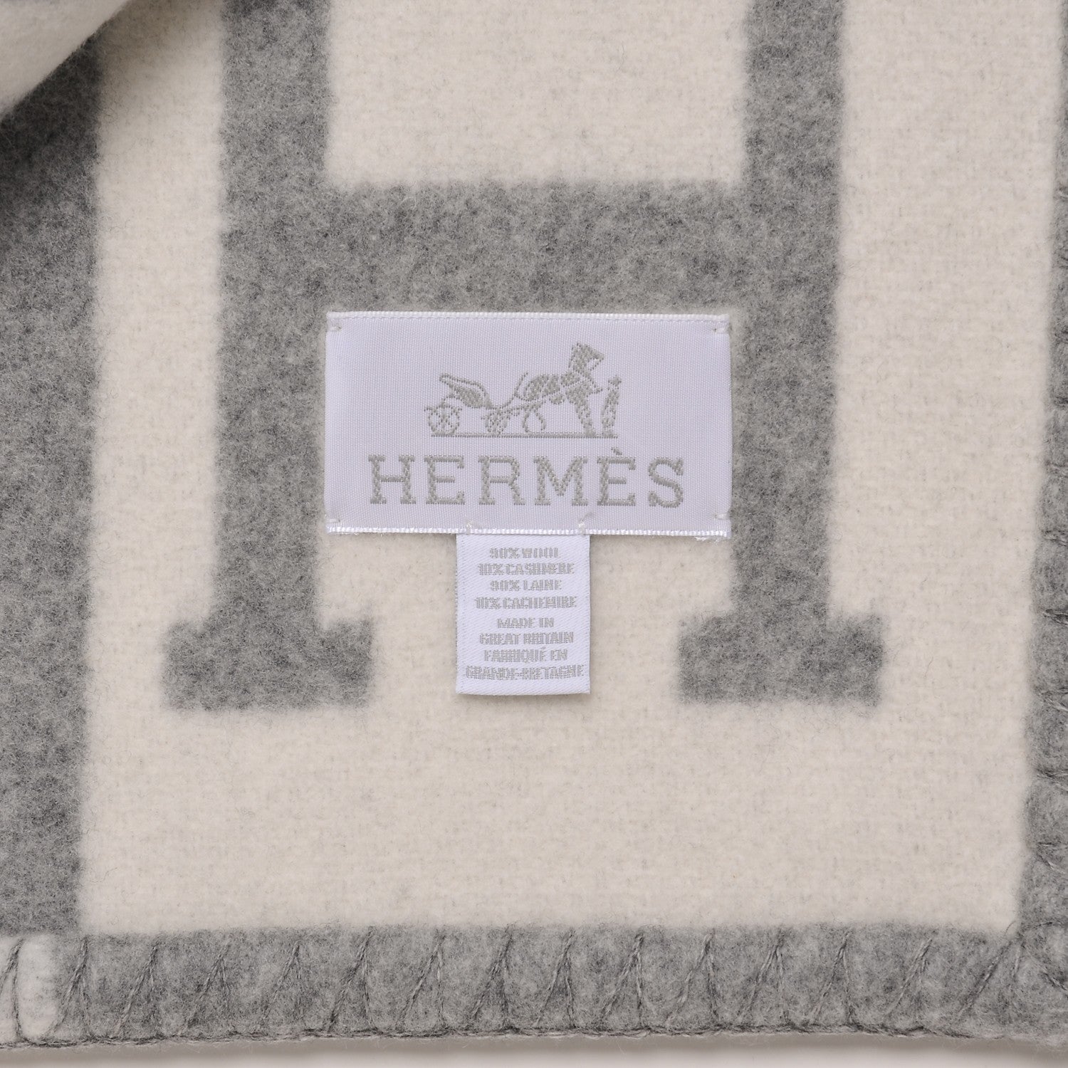 Hermes Wool Cashmere Avalon III Blanket Ecru Gris Clair 4 of 4
