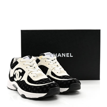 Chanel Nylon Suede Calfskin Printed CC Sneakers 38.5 White Black 9 of 9