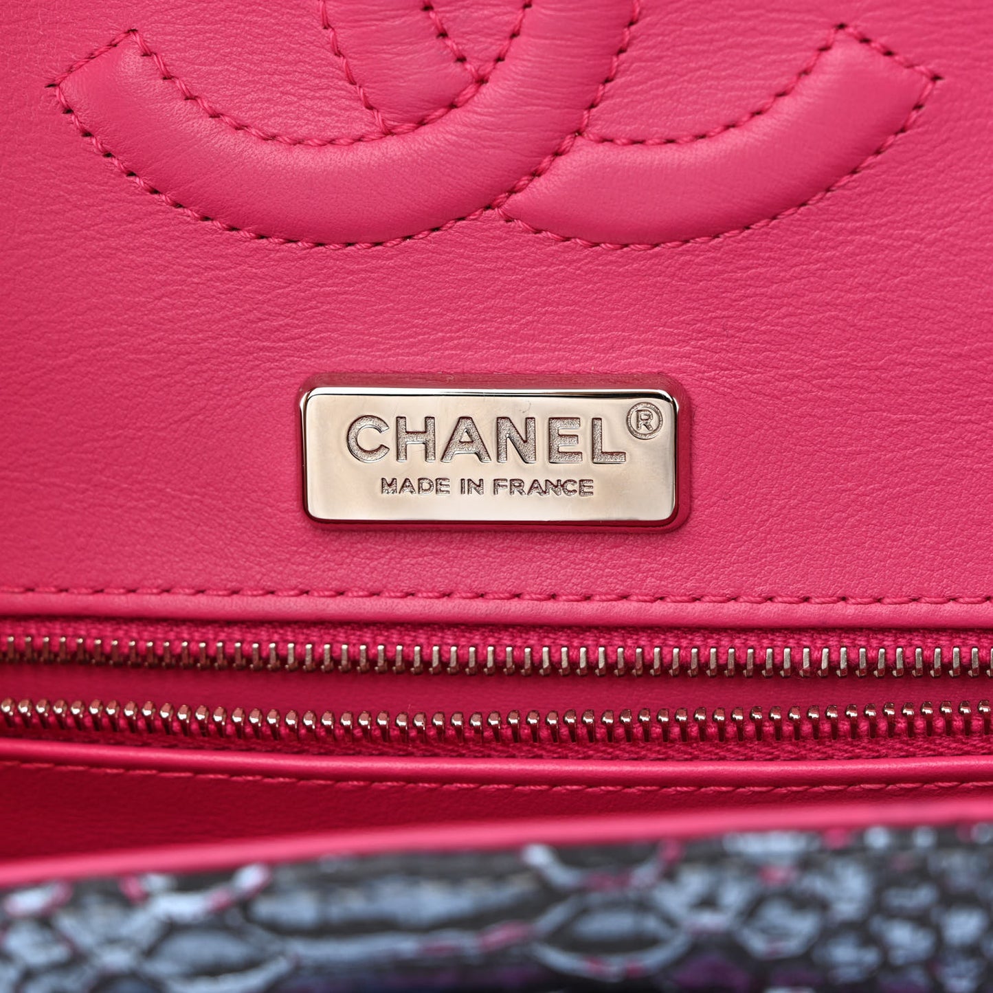 Metallic Snakeskin Medium Double Flap Light Blue Pink