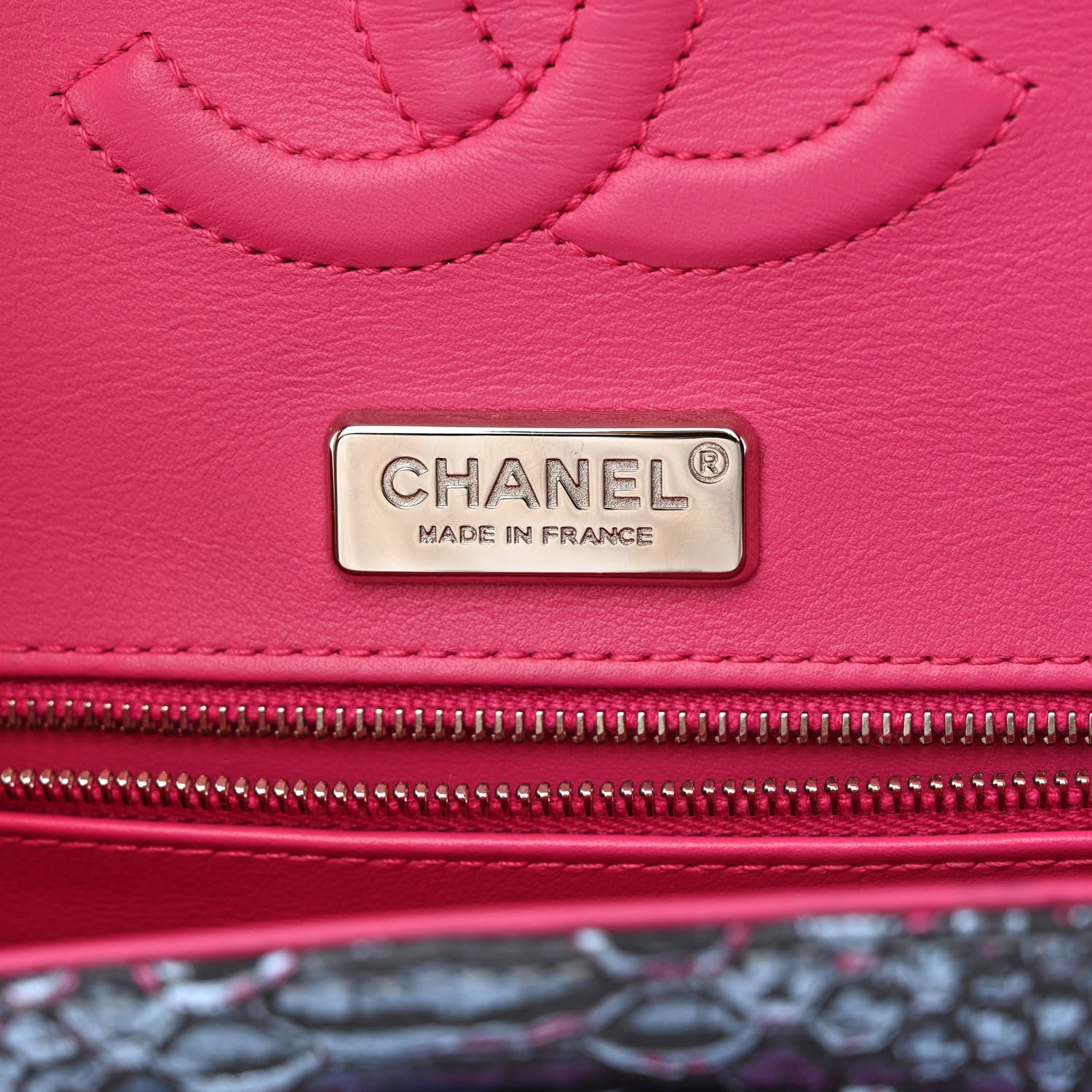 Chanel Metallic Snakeskin Medium Double Flap Light Blue Pink 6 of 16