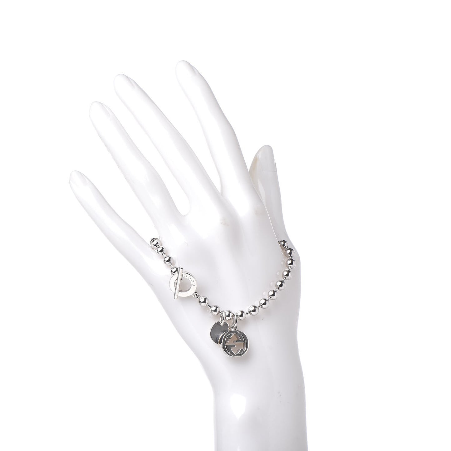 Sterling Silver Boule Bead Charm Toggle Bracelet