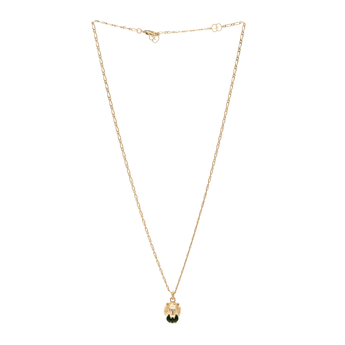 18K Yellow Gold Diamond Chrome Diopside Lion Head Necklace