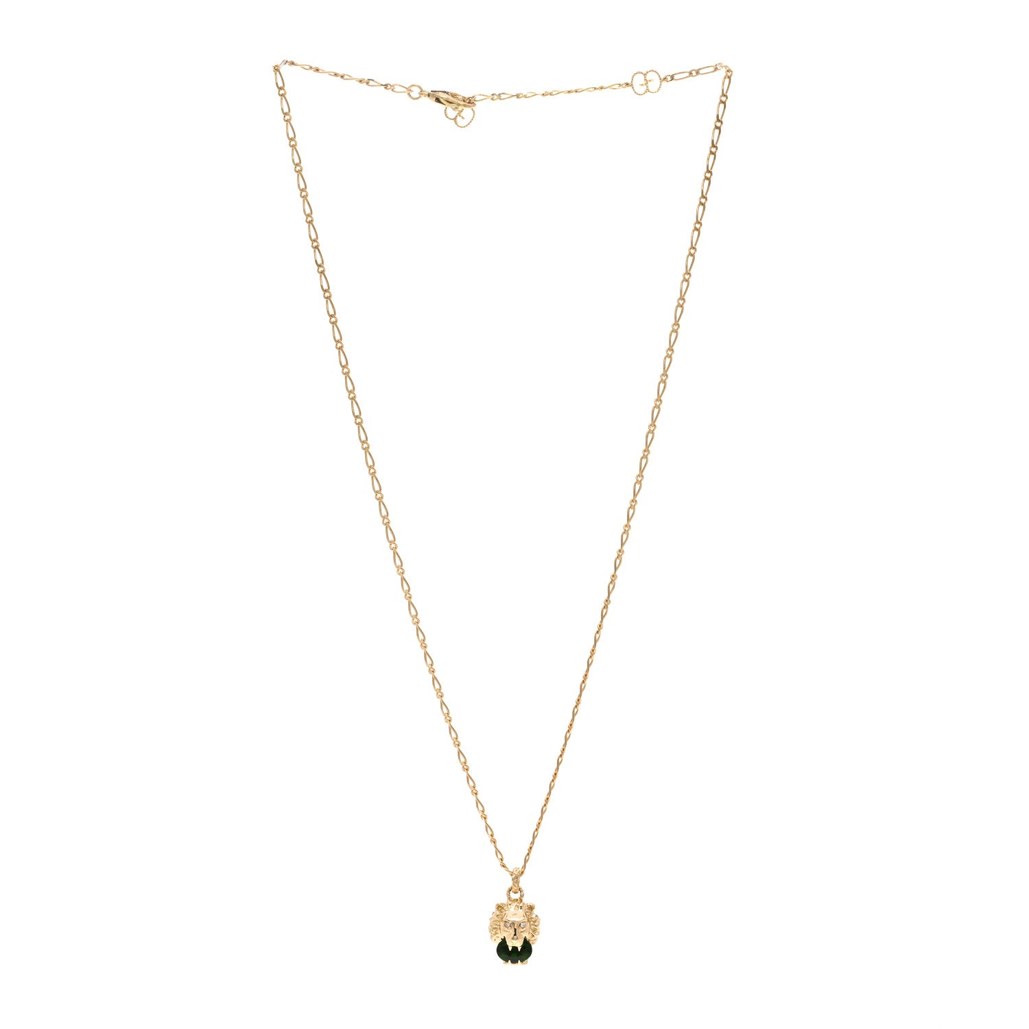 Gucci 18K Yellow Gold Diamond Chrome Diopside Lion Head Necklace 3 of 5
