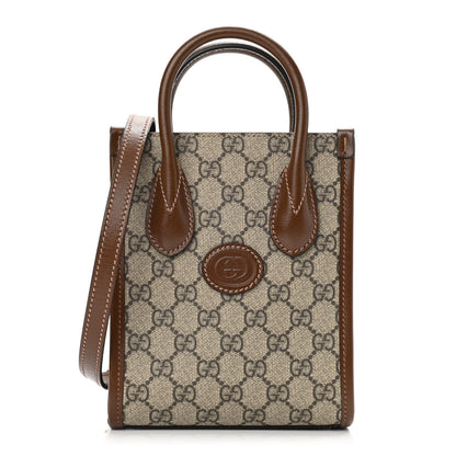 Gucci GG Supreme Monogram Azalea Calfskin Mini Retro Interlocking G Tote Bag Beige Ebony Brown Sugar 1 of 11