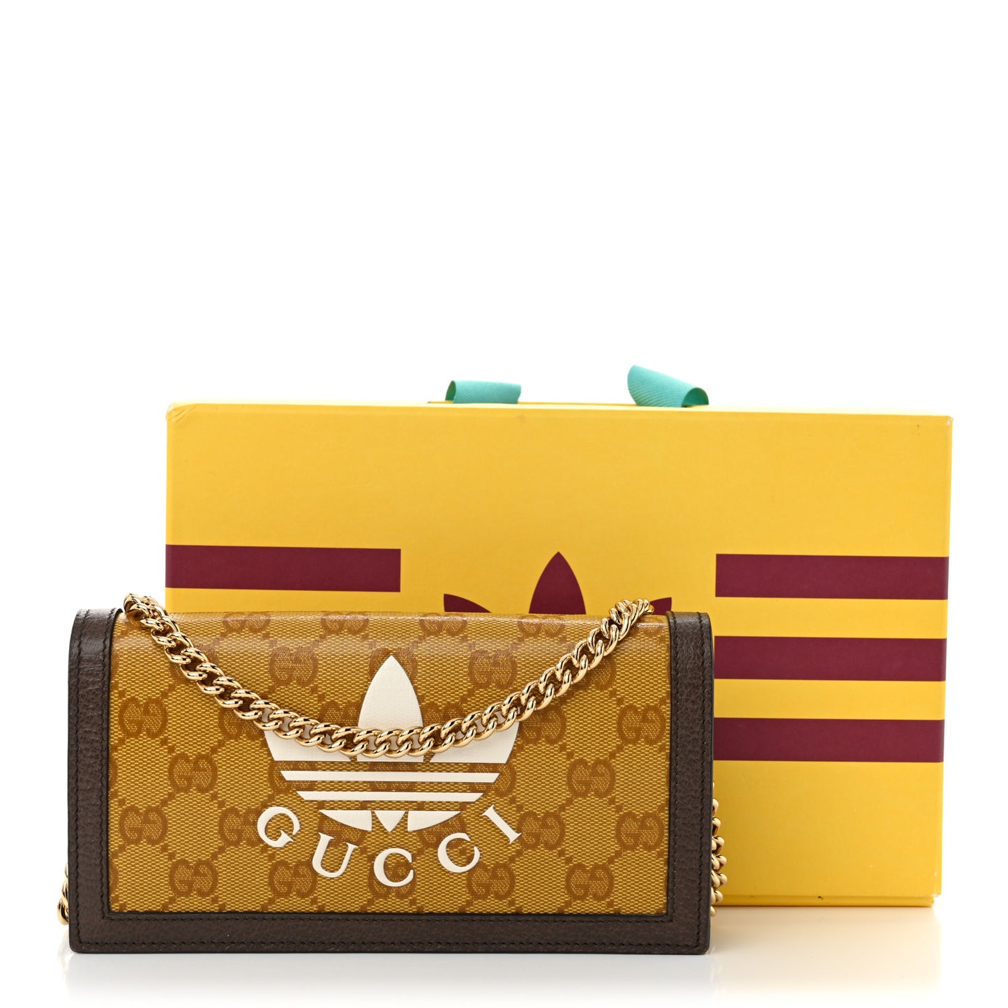 X ADIDAS Monogram Trefoil Embossed Wallet On Chain Brown