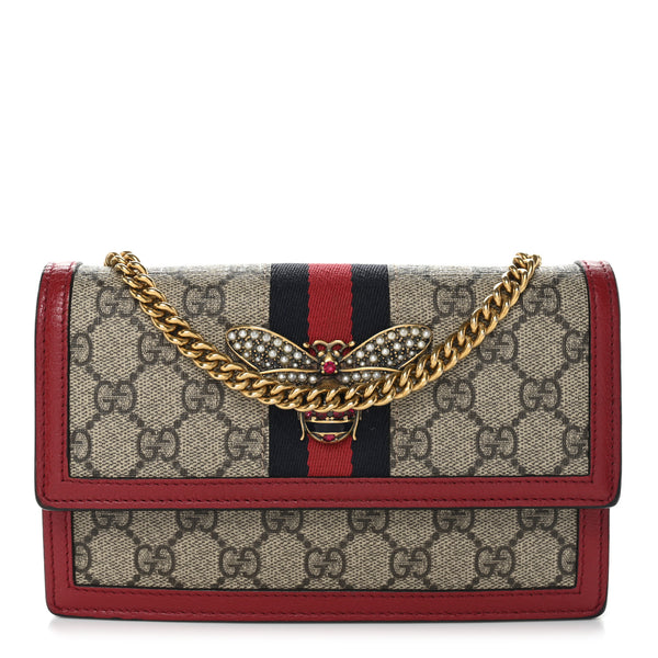 Gucci GG Supreme Monogram Web Queen Margaret Chain Wallet Red