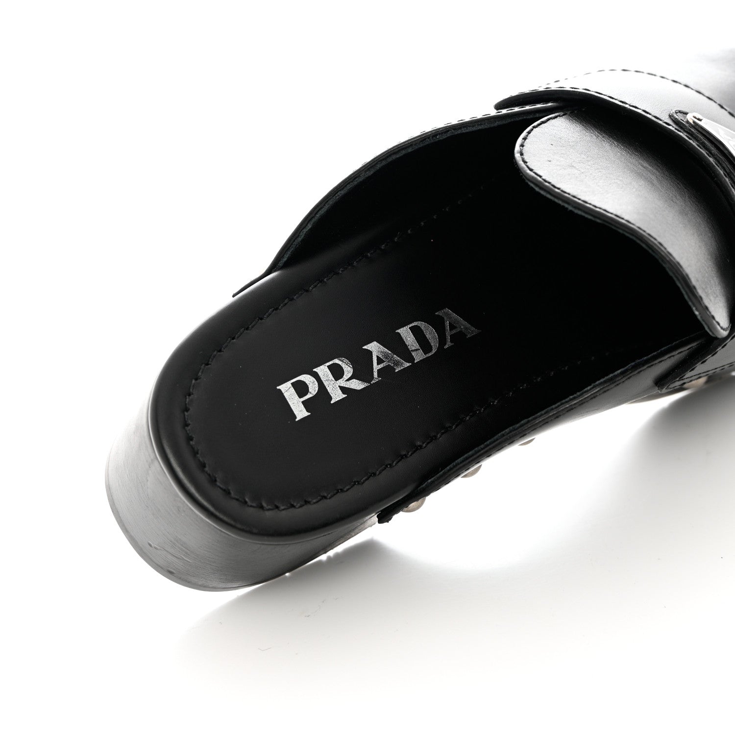 Prada Natural Calfskin Metal Triangle Logo 45mm Clogs 39 Black 9 of 11