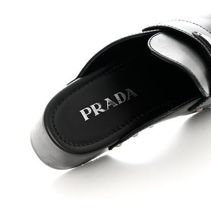 Prada Natural Calfskin Metal Triangle Logo 45mm Clogs 39 Black 9 of 11