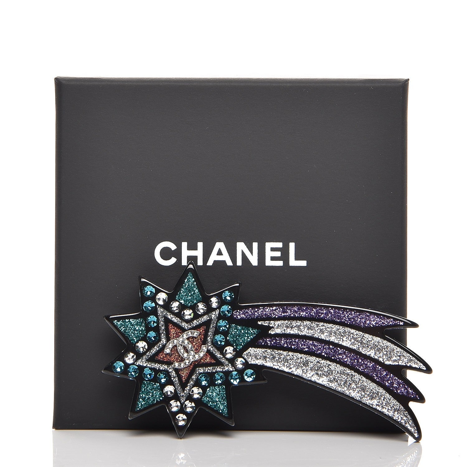 Chanel Glittered Resin Strass Shooting Star Brooch Silver Purple Green 6 of 6