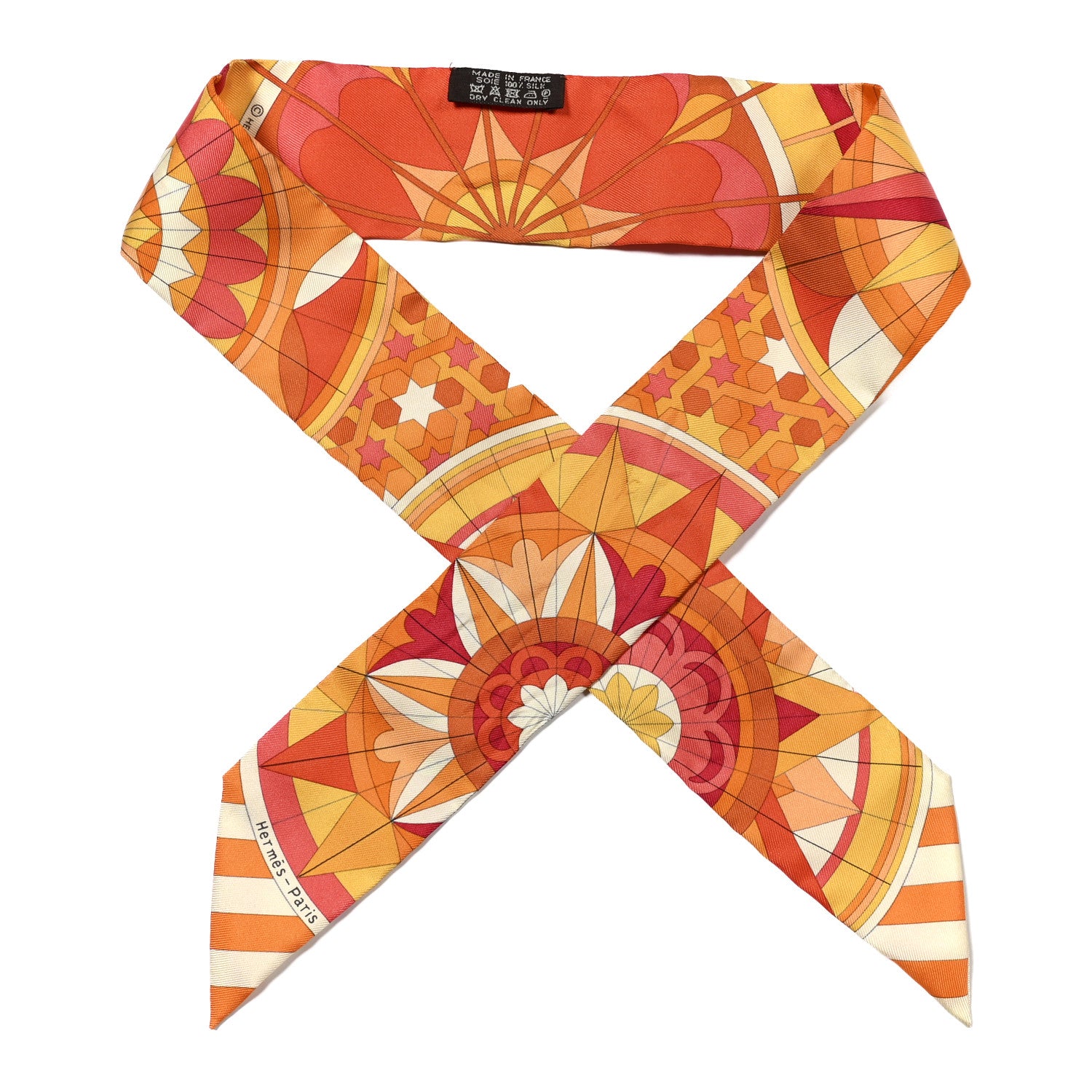 Hermes Silk Rose de Compas Twilly Orange Corail Jaune D'Or 1 of 4