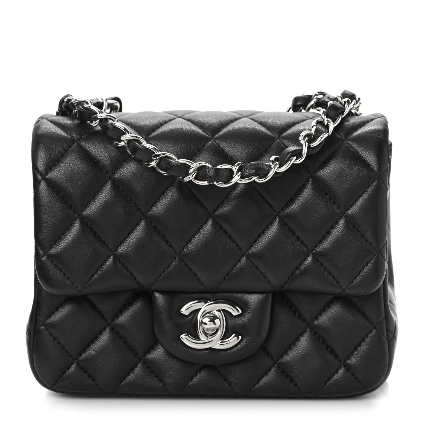 Lambskin Quilted Mini Square Flap Black