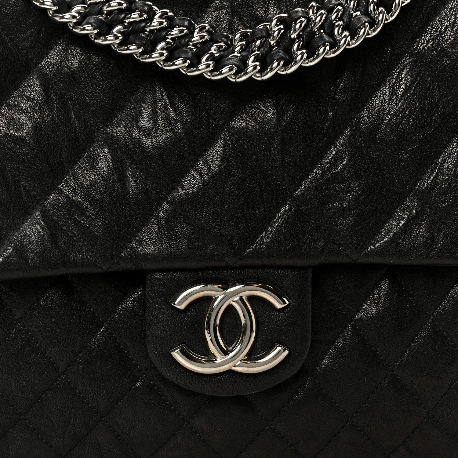Chanel Washed Lambskin Quilted Maxi Chain Around Flap Black 8 of 10