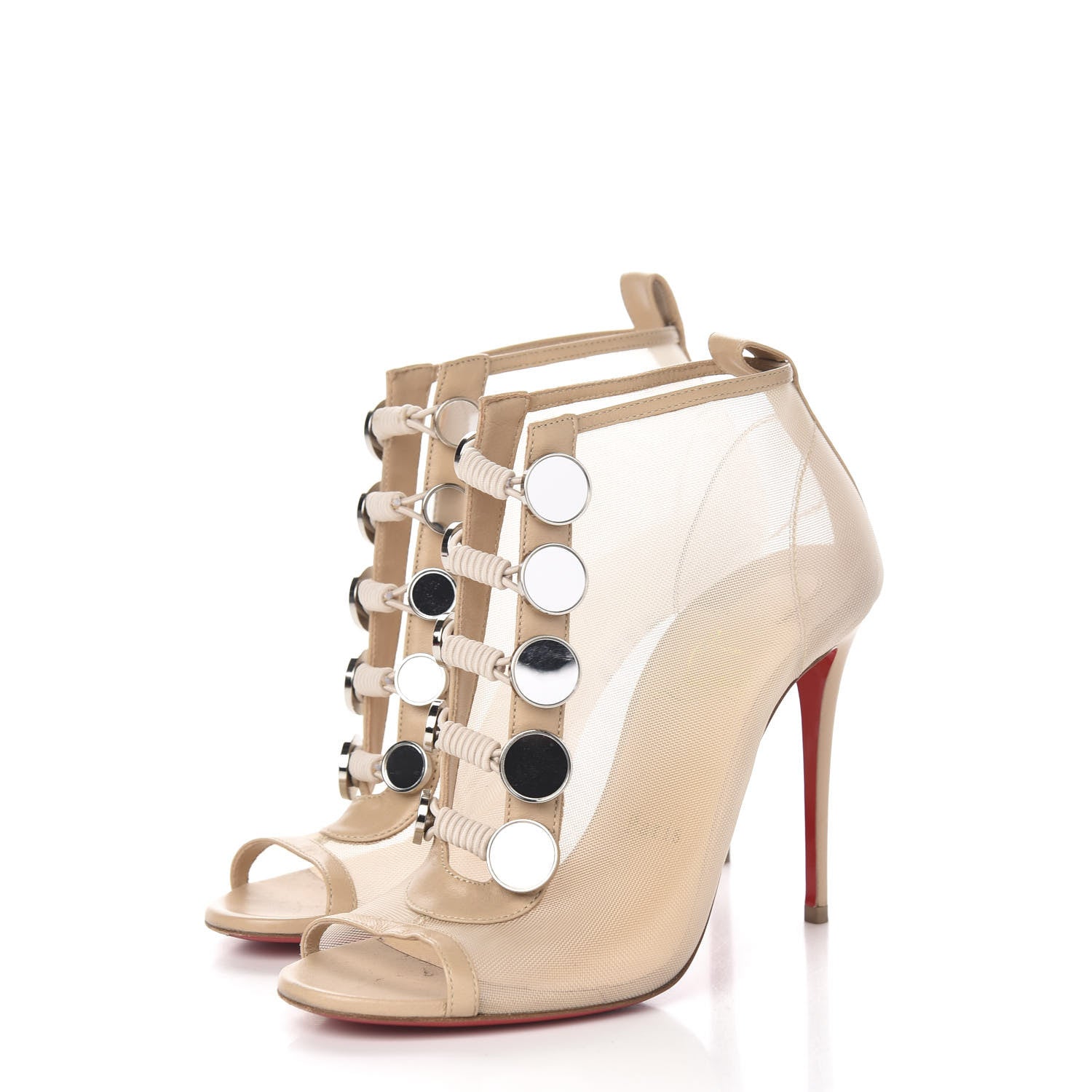Christian Louboutin Mesh Nappa Marikate 100 Ankle Boots 37 Nude 3 of 9