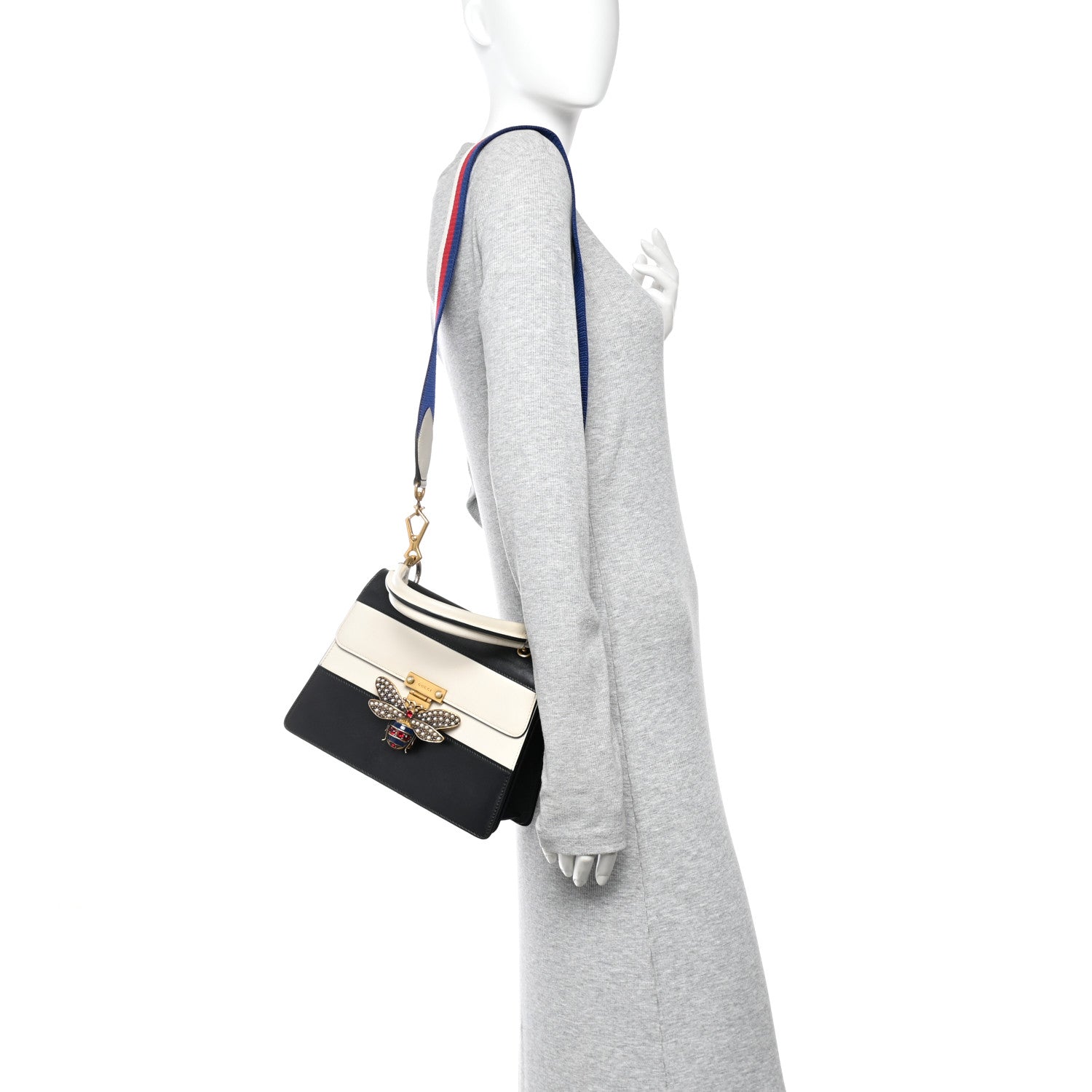 Gucci Calfskin Sylvie Web Small Queen Margaret Top Handle Bag Black White 2 of 10