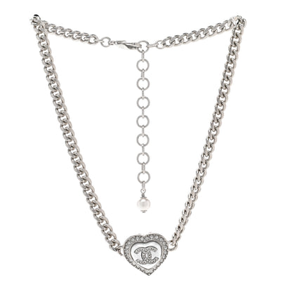 Chanel Pearl Crystal CC Heart Choker Necklace Silver Blue Gold 3 of 5