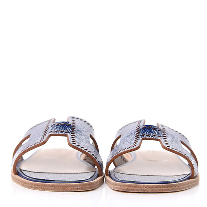 Hermes Patent Epsom Perforated Oran Sandals 36 Bleu Saphir 2 of 8