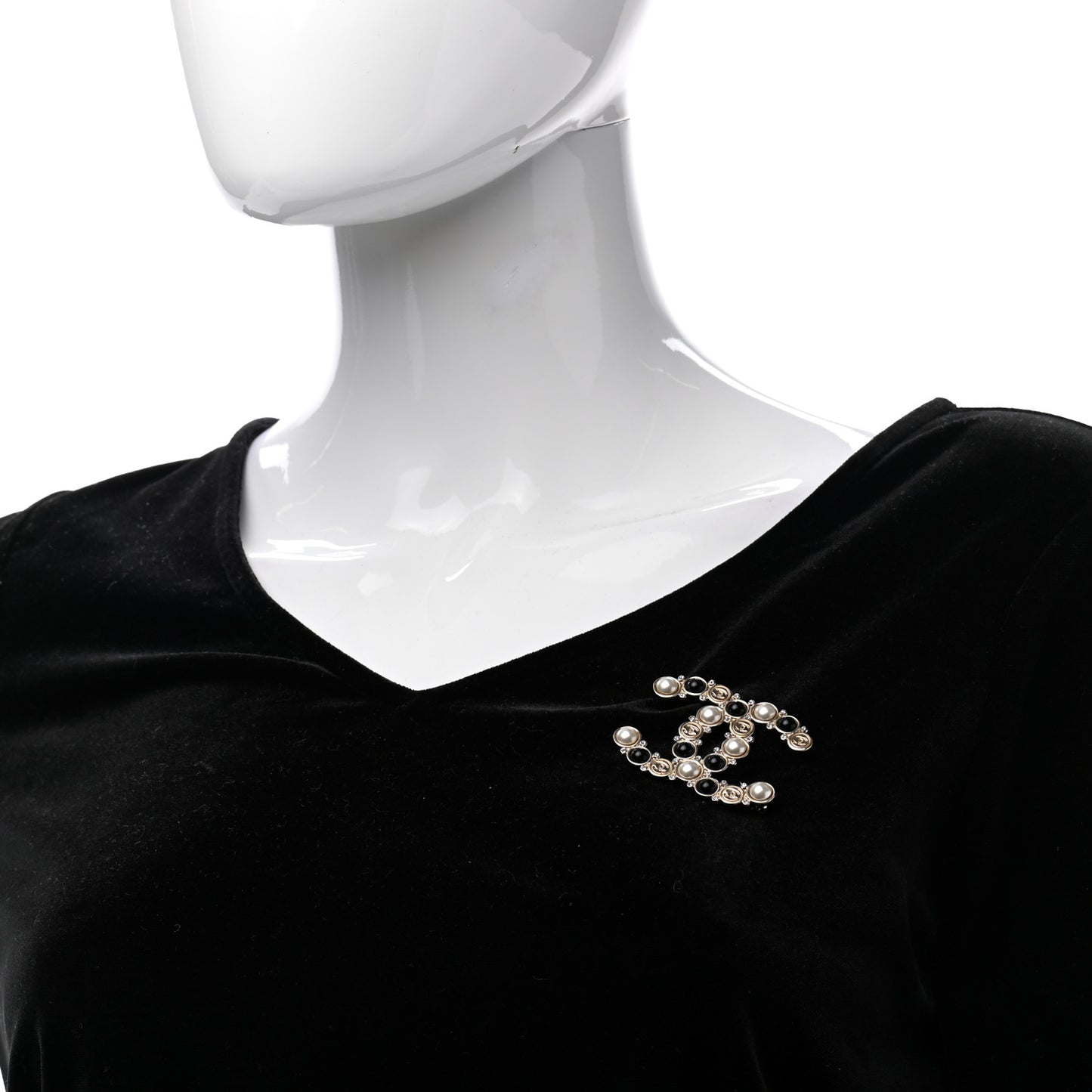 Pearl CC Brooch Black Gold