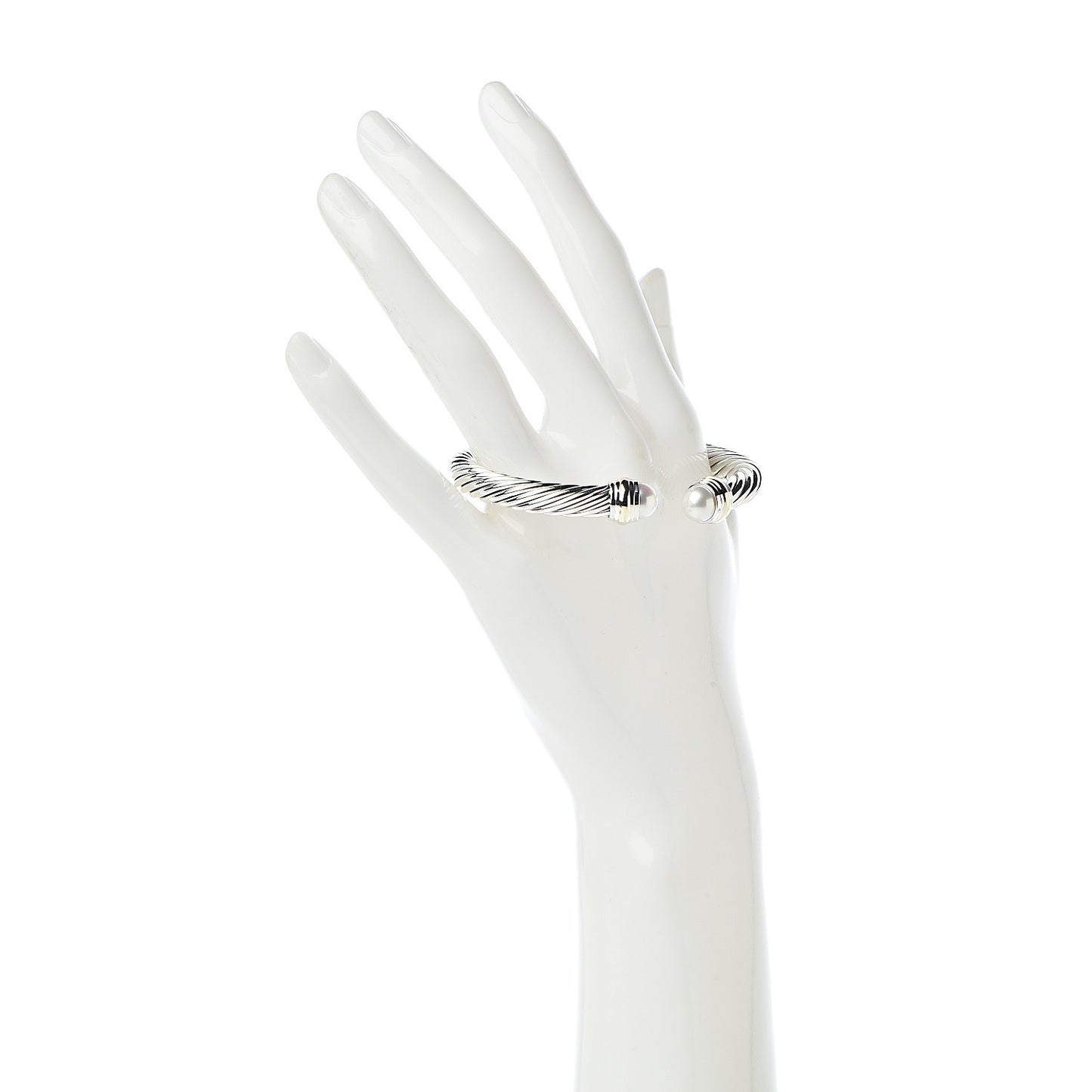 Sterling Silver 14K Yellow Gold Pearl 7mm Cable Classics Bracelet
