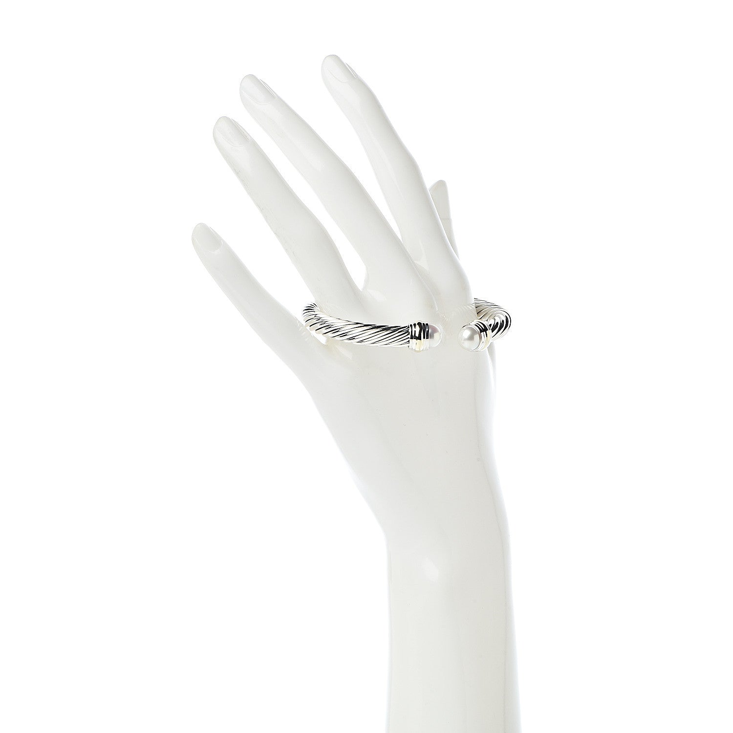 David Yurman Sterling Silver 14K Yellow Gold Pearl 7mm Cable Classics Bracelet 2 of 5